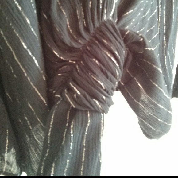 Black Metallic Striped Surplice Blouse - Picture 7 of 14